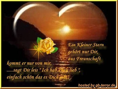Ein kleiner Stern gehört nur Dir, aus Freundschaft, kommt er nur von mir. Sag <br />
Dir leis, Ich hab Dich lieb, einfach schön das es Dich gibt!