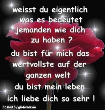 Weißt Du eigentlich was es bedeutet jemamden wie Dich zu haben? Du bist für<br />
mich das wertvollste auf der ganzen Welt, Du bist mein Leben. Ich liebe Dich so sehr!