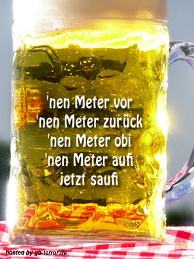 Einen Meter vor, einen Meter zurück. Einen Meter nach oben, einen Meter obi ,<br />
 einen Meter aufi, jetzt saufi.