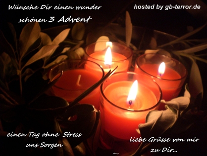 Wünsche Dir einen wunder schönen 3. Advent, einen Tag ohne Stress und Sorgen. Liebe Grüsse von mir zu Dir.