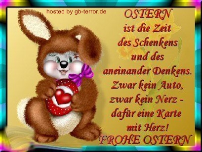 Ostern ist die Zeit des schenkens und des aneinader denkens, Zwar kein Auto, <br />
zwar kein Nerz dafür eine Karte mit Herzen! <br />
Frohe Ostern!